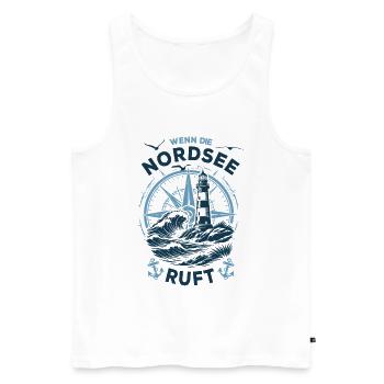 Wenn die Nordsee ruft | Leuchtturm Kompass - Männer Premium Bio Tank Top - Weiß - Vorne - Michal (187cm)