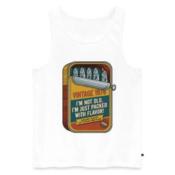 Funny Vintage 1976 50th Birthday Sardines Tin - Men's Premium Organic Tank Top - white - Front - AI Model Male 178 light (178cm)