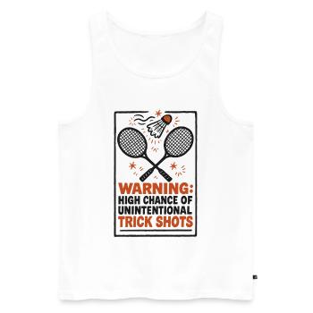 Tirs d’avertissement techniques | Humour du badminton - Débardeur bio Premium Homme - blanc - Devant - AI Model Male 178 light (178cm)