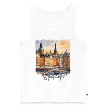 Aquarelle de Stockholm, Stockholm Suède - Débardeur bio Premium Homme - blanc - Devant - Michal (187cm)
