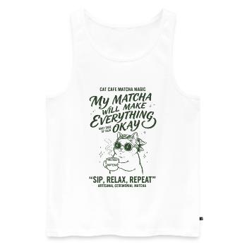 Cat Cafe Matcha Magic My Matcha Will Make - Men's Premium Organic Tank Top - white - Front - AI Model Male 178 light (178cm)