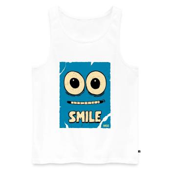 Visage de dessin animé bleu riant - Débardeur bio Premium Homme - blanc - Devant - AI Model Male 178 light (178cm)