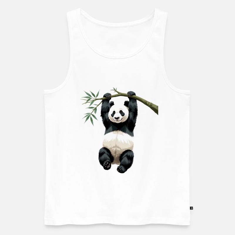 Hängender Panda Bambuszweig - Männer Premium Bio Tank Top - Weiß