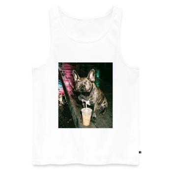 Französische Bulldogge trink Eiskaffee - Männer Premium Bio Tank Top - Weiß - Vorne - AI Model Male 178 light (178cm)