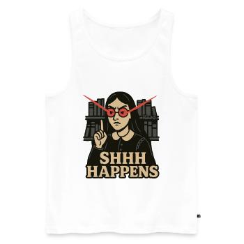 Bibliothek Frau mit roten Augen und SHHH Happens - Männer Premium Bio Tank Top - Weiß - Vorne - AI Model Male 178 light (178cm)
