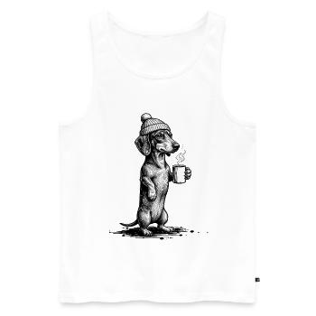 Vintage Dackel mit Kaffee & Mütze - Männer Premium Bio Tank Top - Weiß - Vorne - Michal (187cm)