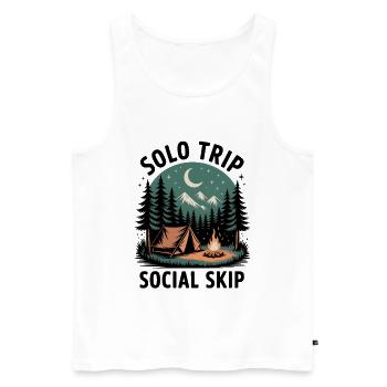 Solo statt Smalltalk | Camping Introvertiert - Männer Premium Bio Tank Top - Weiß - Vorne - AI Model Male 178 light (178cm)