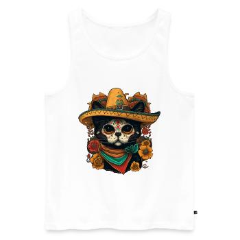 Chat Crâne de sucre en sombrero - Débardeur bio Premium Homme - blanc - Devant - Michal (187cm)