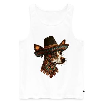 Dog Mexican Sugar Skull Sombrero Cinco De Mayo - Men's Premium Organic Tank Top - white - Front - Michal (187cm)
