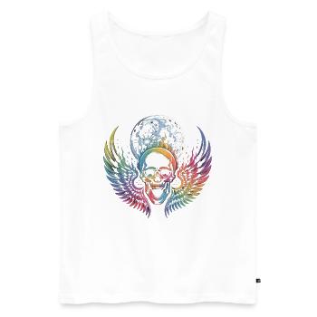 T-shirt Skull Ailes de Lune Style Rock de Crâne - Débardeur bio Premium Homme - blanc - Devant - Michal (187cm)