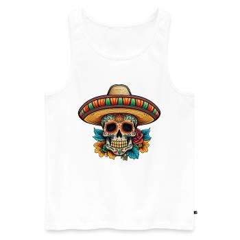 Sombrero floral Sucre Crâne - Débardeur bio Premium Homme - blanc - Devant - AI Model Male 178 light (178cm)