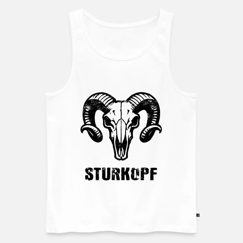 Sturkopf | Widderkopf Schädel mit Hörnern - Männer Premium Bio Tank Top - Weiß