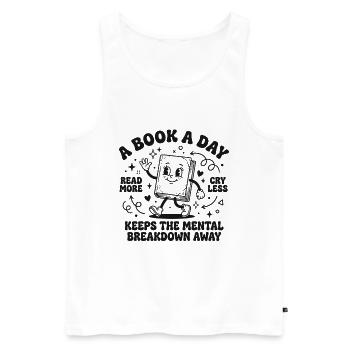 Book Lover Design – A Book a Day - Men's Premium Organic Tank Top - white - Front - AI Model Male 178 light (178cm)