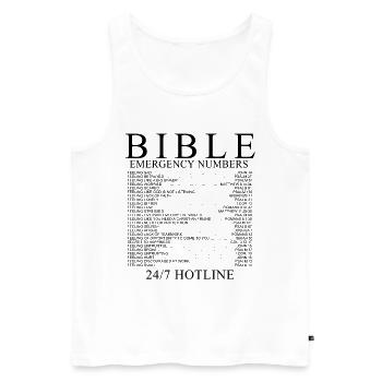 T-shirt Bible Emergency Numbers - Débardeur bio Premium Homme - blanc - Devant - AI Model Male 178 light (178cm)