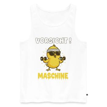 Vorsicht Maschine lustiges Kueken macht Kraft - Männer Premium Bio Tank Top - Weiß - Vorne - Michal (187cm)