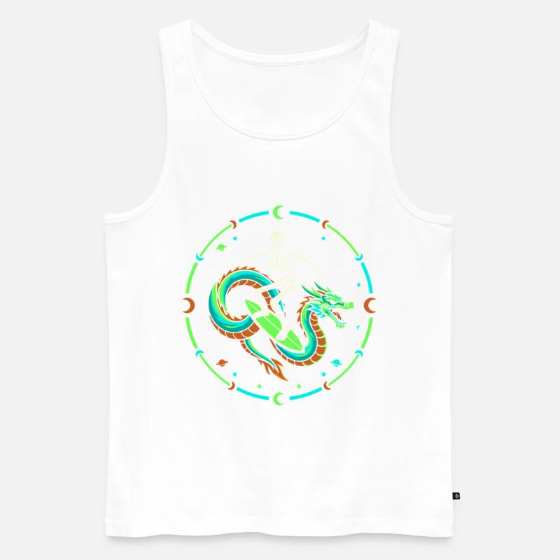 Cosmic Skeleton Riding Dragon Wave - Männer Premium Bio Tank Top - Weiß