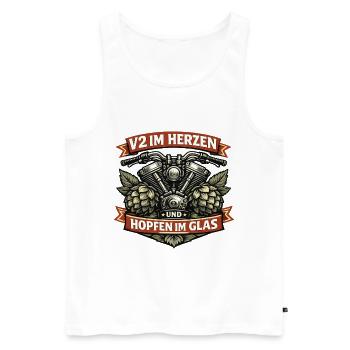V2 im Herzen Hopfen im Glas Biker Spruch - Männer Premium Bio Tank Top - Weiß - Vorne - Michal (187cm)
