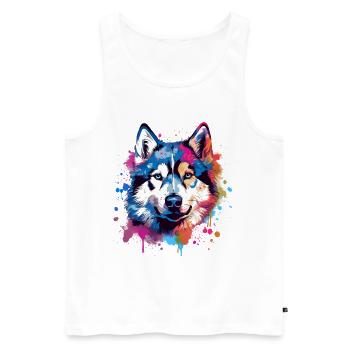 Art coloré éclaboussuré de chien Husky - Débardeur bio Premium Homme - blanc - Devant - AI Model Male 178 light (178cm)