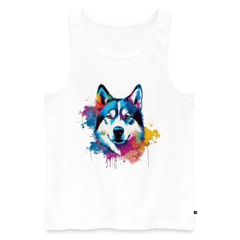 Bunter Husky Splash Art Hund - Männer Premium Bio Tank Top - Weiß - Vorne - Michal (187cm)