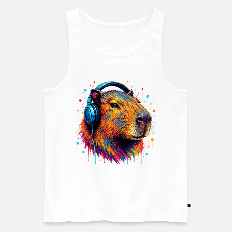 Bunte Kapibara mit Kopfhörern - Männer Premium Bio Tank Top - Weiß