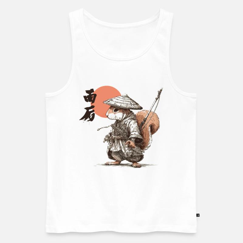 Samurai-Eichhörnchen unter roter Sonne - Männer Premium Bio Tank Top - Weiß
