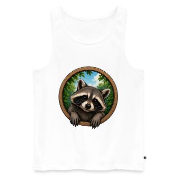 Waschbär im Holerring - Männer Premium Bio Tank Top - Weiß - Vorne - AI Model Male 178 light (178cm)