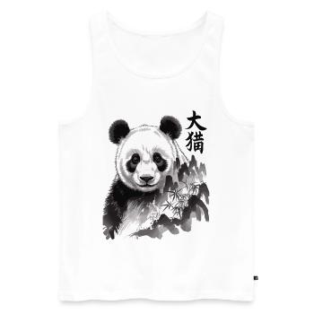 Panda Shirt mit Schriftzeichen – Schwarz Weiß - Männer Premium Bio Tank Top - Weiß - Vorne - Michal (187cm)
