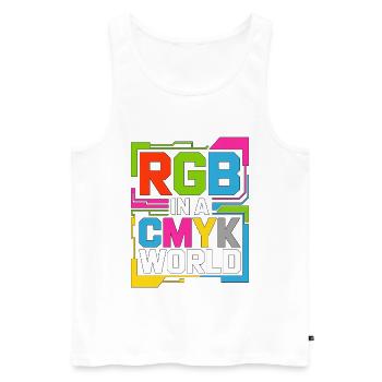 Print Designer RGB In A CMYK World Print Expert - Männer Premium Bio Tank Top - Weiß - Vorne - AI Model Male 178 light (178cm)