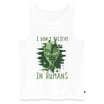 Ne crois pas aux humains Alien - Débardeur bio Premium Homme - blanc - Devant - Michal (187cm)