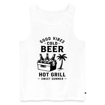 COLD BEER HOT GRILL SWEET SUMMER - Männer Premium Bio Tank Top - Weiß - Vorne - AI Model Male 178 light (178cm)