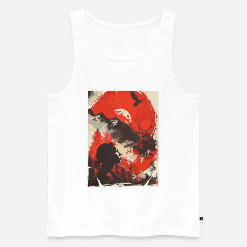 Red Moon Wilderness Silhouette - Männer Premium Bio Tank Top - Weiß