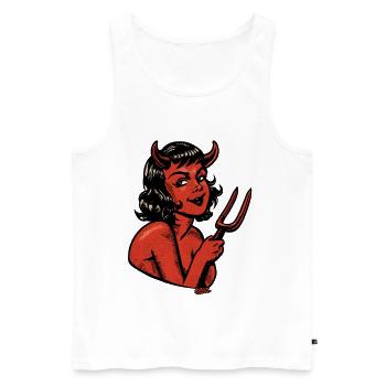 Pinup du Diable en rouge demi-teint - Débardeur bio Premium Homme - blanc - Devant - Michal (187cm)