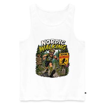 Nordic Walking Waldabenteuer Comic - Männer Premium Bio Tank Top - Weiß - Vorne - Michal (187cm)