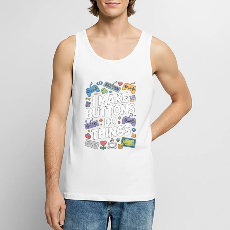 Game Developer I Make Buttons Software Developer Männer Premium Bio Tank Top