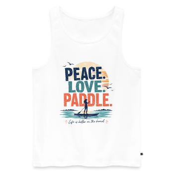Maillot SUP Paddle Peace Love - Débardeur bio Premium Homme - blanc - Devant - Michal (187cm)