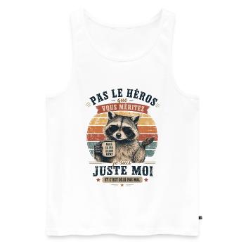 Raton Laveur Humour Homme Vintage - Débardeur bio Premium Homme - blanc - Devant - Michal (187cm)