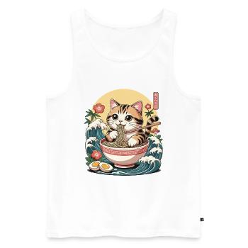 Ramen Neko süße Katze frisst Nudeln Kawaii Wellen - Männer Premium Bio Tank Top - Weiß - Vorne - Michal (187cm)