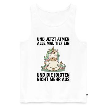 Einmal einatmen und ausatmen Yoga Einhorn Sprüche - Männer Premium Bio Tank Top - Weiß - Vorne - Michal (187cm)