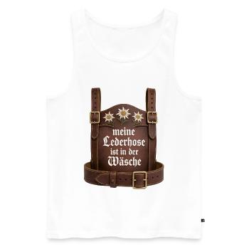 Meine Lederhose ist in der Wäsche Bayern Sprüche - Männer Premium Bio Tank Top - Weiß - Vorne - Michal (187cm)