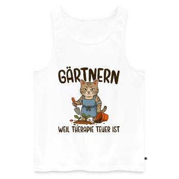 Gärtnern Weil Therapie Teuer ist - Mürrische Katze - Männer Premium Bio Tank Top - Weiß - Vorne - Michal (187cm)