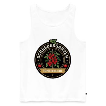 Tomatenliebe Logo aus Schirebergarten - Männer Premium Bio Tank Top - Weiß - Vorne - Michal (187cm)