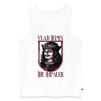 Vlad Tepes Le Bouclier de l’Empaleur - Débardeur bio Premium Homme - blanc - Devant - Michal (187cm)