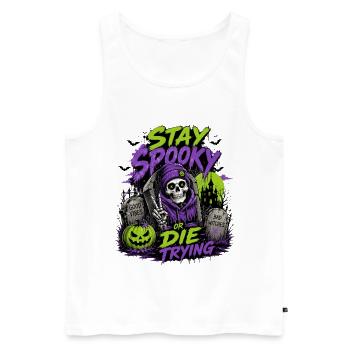 Stay Spooky or Die Trying – Halloween Skull - Men's Premium Organic Tank Top - white - Front - Michal (187cm)