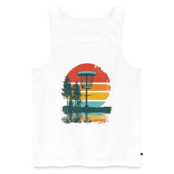 Disc Golf Putter Korb Retro Vintage Sonnenuntergan - Männer Premium Bio Tank Top - Weiß - Vorne - Michal (187cm)