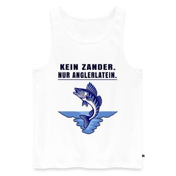 Anglerlatein Spruch – Zander Angler Motiv - Männer Premium Bio Tank Top - Weiß - Vorne - Michal (187cm)