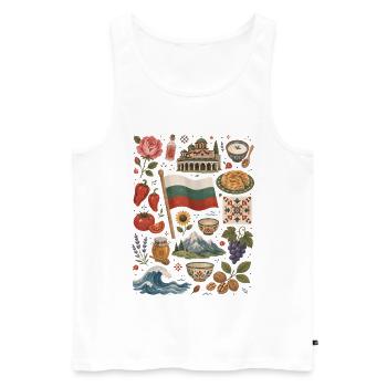 Bulgarien | Berge, Rosen & Heimatliebe - Männer Premium Bio Tank Top - Weiß - Vorne - Michal (187cm)