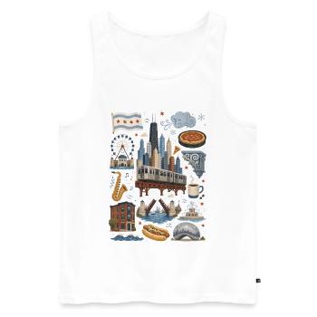 Chicago | Skyline, Jazz & Stadtgefühl - Männer Premium Bio Tank Top - Weiß - Vorne - Michal (187cm)