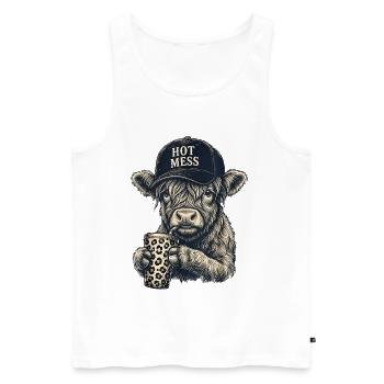 Hot Mess Kuh mit Leopardenbecher - Männer Premium Bio Tank Top - Weiß - Vorne - Michal (187cm)