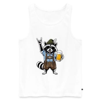 Waschbär in Lederhose mit Bier und Rockgruß - Männer Premium Bio Tank Top - Weiß - Vorne - Michal (187cm)