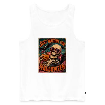 Attendant l’anticipation du squelette d’Halloween - Débardeur bio Premium Homme - blanc - Devant - Michal (187cm)